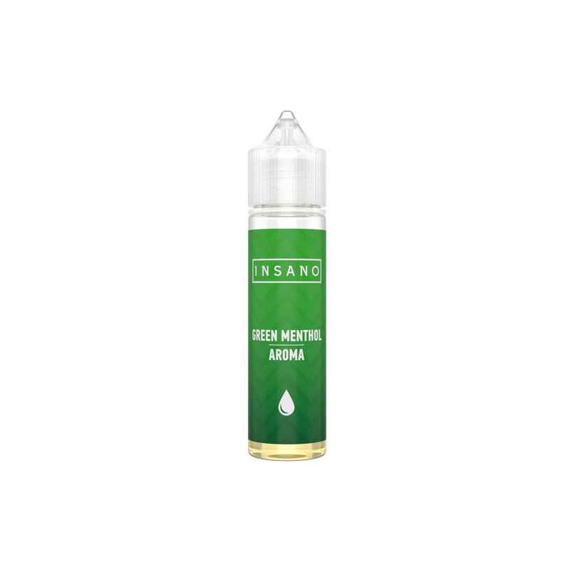 Insano Green Menthol – aroma til e-væske med frisk grøn mentholsmag i klar 20 ml flaske med hvid hætte.