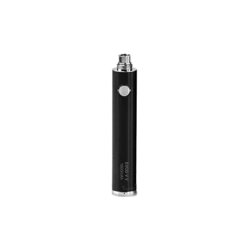 Kangertech EVOD 1600 mAh e-cigaret batteri vist i sort med cylindrisk design og rund tænd/sluk-knap på forsiden.
