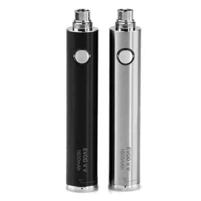 Kangertech EVOD 1600 mAh e-cigaret batteri vist i 2 farver med cylindrisk design og rund tænd/sluk-knap på forsiden.