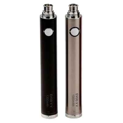 Kangertech EVOD 1300 mAh e-cigaret batteri med cylindrisk form og rund tænd/sluk-knap, vist i sort på hvid baggrund.