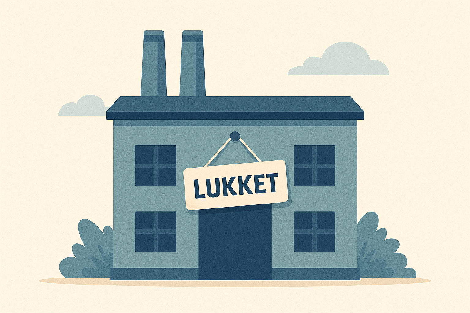 "Illustration af lukket fabrik som symbol på Smooffs konkurs"