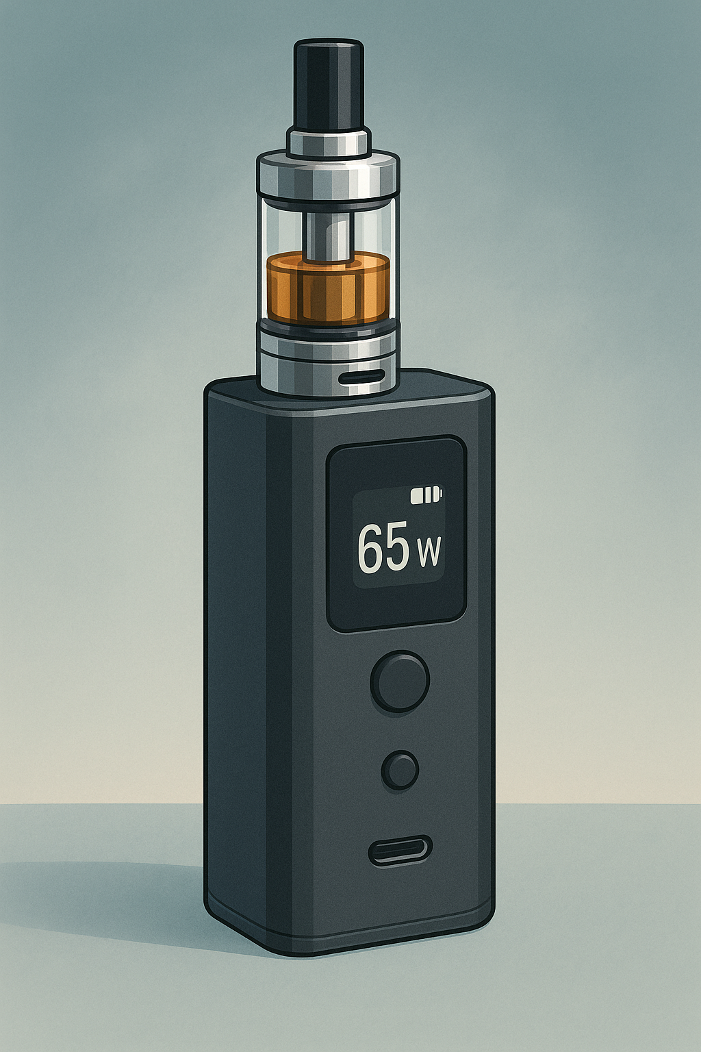 Box-mod e-cigaret med display, der viser watt og batteri
