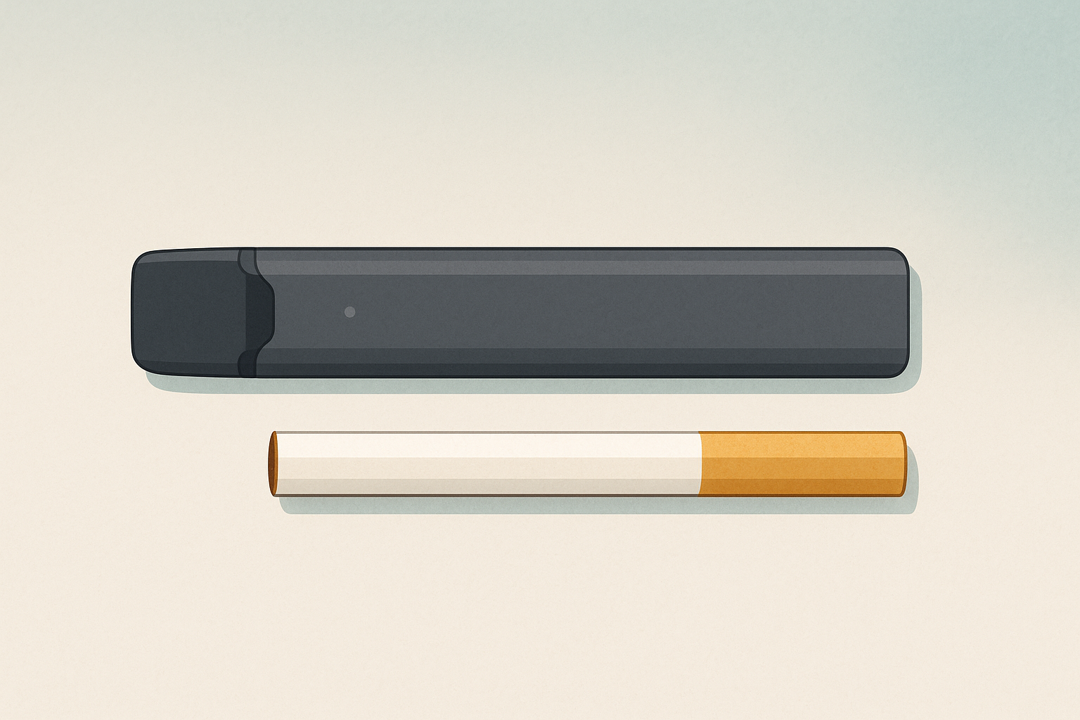 Pod e-cigaret sammenlignet med almindelig cigaret i størrelse