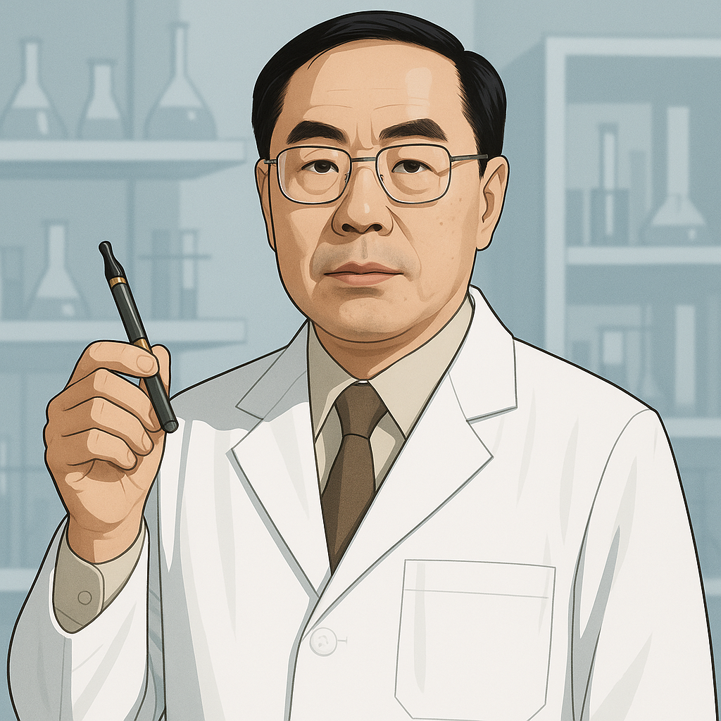 Illustration af Hon Lik med den første moderne e-cigaret i 2003